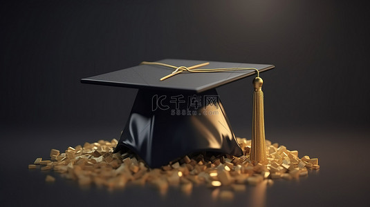学校毕业概念 3D 渲染带有标志性元素的毕业帽插图