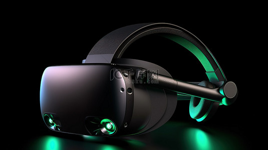 侧视桌面背景图片_时尚的 VR 耳机，侧视耳机，与深色壁纸相对应，虚拟现实概念的 3D 渲染
