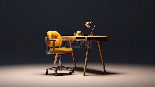带前椅和桌子的移动直播在线课程的 3D 渲染