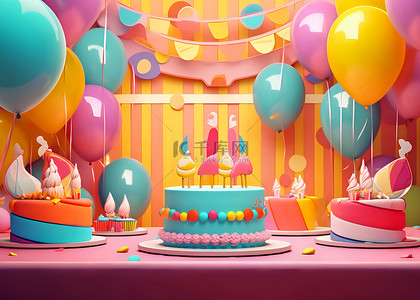 卡通蛋糕背景图片_蛋糕彩色生日庆祝派对