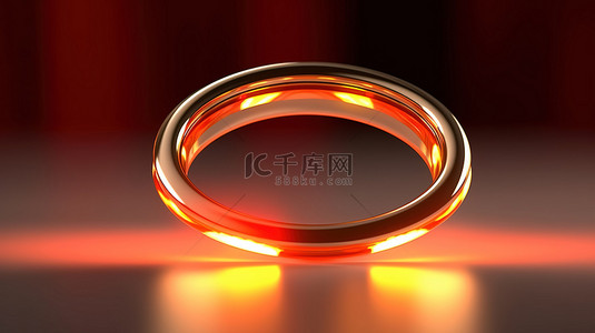 红背景图片_3D 渲染背景，具有反射红光的金环