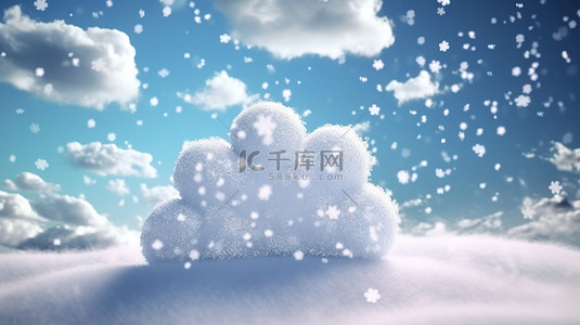 下雪天气背景图片_3d 渲染下雪天气预报图标云与雪花