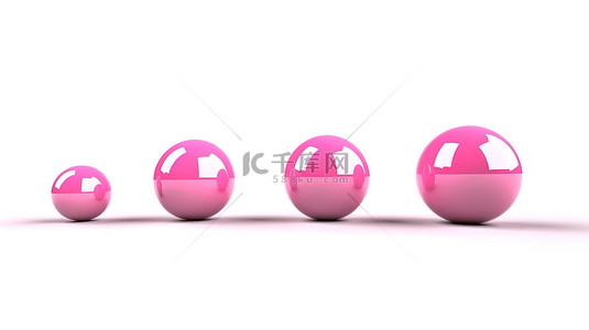 白色背景上动态 3D 渲染中的各种粉红色球体