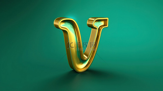 潮水绿色背景 3d 渲染符号上时尚字体的福尔图纳金小写“y”