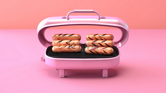 充满活力的粉红色背景 3D 渲染上的铁板香肠
