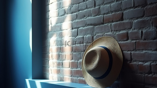 夏季衣服背景图片_带墙影的 3d 夏季帽子
