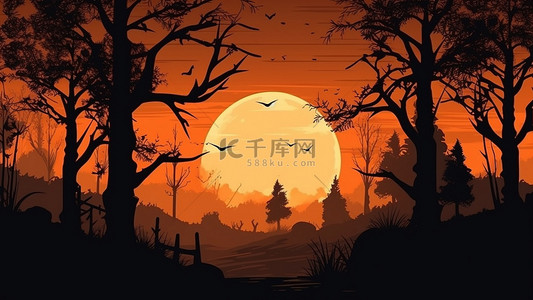 万圣节背景图片_万圣节树林夜晚节日背景