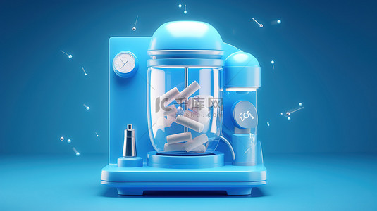 蓝色背景中冰箱和搅拌机的 3d 渲染