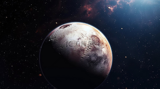 月亮之夜背景图片_冥王星在外层空间的 3d 插图