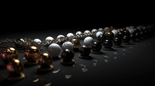黑色背景上倒下棋子的多米诺骨牌效应 3D 插图描绘了关键人物残疾