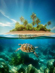 海底世界水草背景图片_海岛自然风景海底世界海龟摄影广告背景