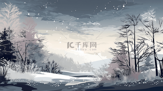 冬天夜晚雪景插画