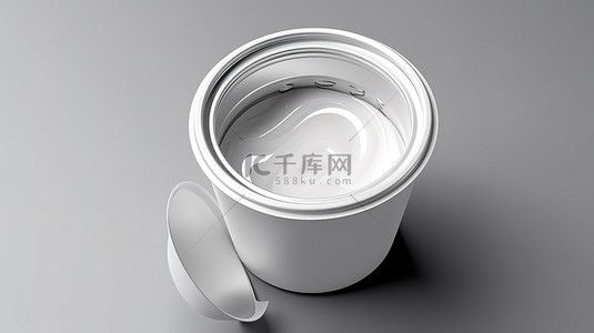 银箔背景图片_从顶部观看含有白色酸奶油酸奶的银箔覆盖塑料杯的 3D 渲染