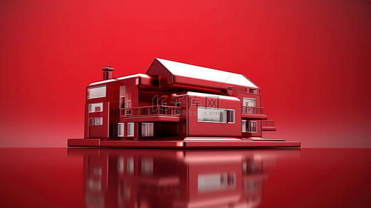 用于优质房地产营销的光滑红房子的 3D 渲染