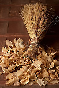 秋天背景图片_扫帚 扫帚和树叶