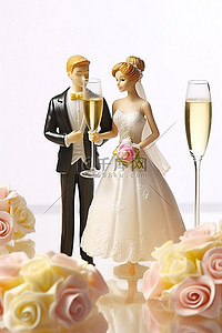 婚礼情侣背景图片_婚礼情侣雕像和戴眼镜的情侣与新娘和新郎