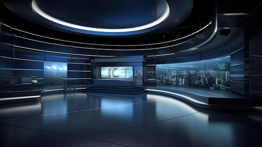 新闻背景图片_虚拟新闻演播室的 3D 渲染背景
