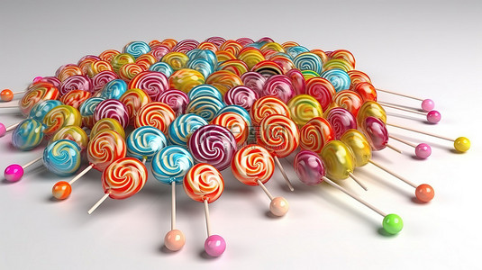 卡通棉花糖背景图片_一组充满活力的棒棒糖，采用 3D 渲染风格