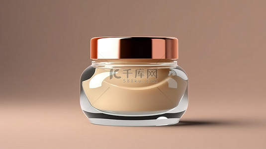 前视图样机设计中带有标签的化妆品霜罐的独立 3D 渲染
