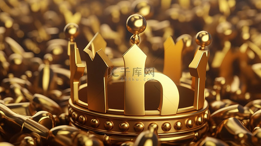 思考演讲背景图片_金色问号标志的真实 3D 渲染，上面装饰着象征最佳问题概念的皇冠