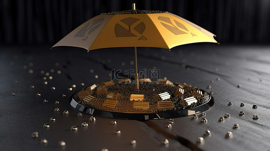 雨伞背景图片_保护你的加密货币 3D 渲染雨伞，防止下雨的 Nem 硬币