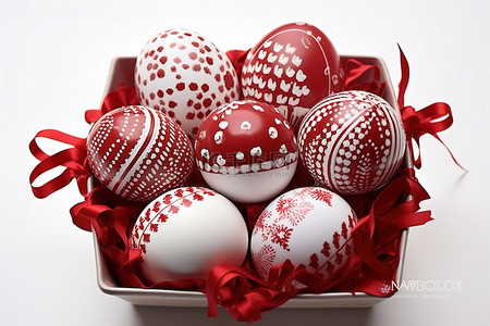 圣诞6背景图片_6 个红色和白色复活节彩蛋套装