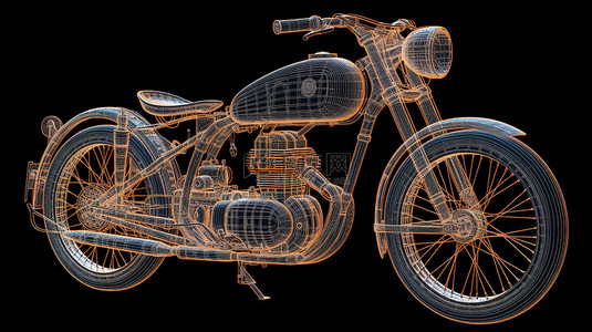 线框中自行车和摩托车车身结构的 3D 模型