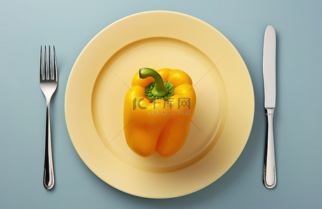 胡椒背景图片_一个盘子，上面放着黄胡椒和叉子