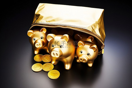 金金猪背景图片_盒子里有五个金存钱罐玩具
