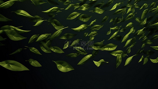 大绿树叶子背景图片_深色 3D 背景下不同尺寸的层叠绿叶