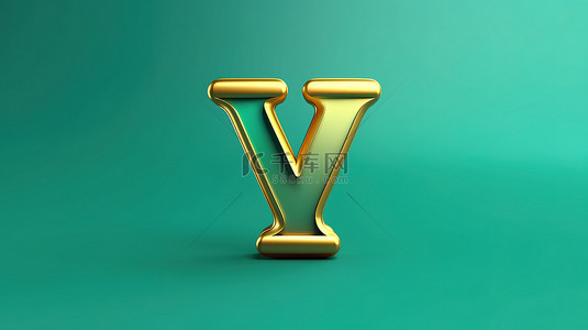 潮水绿色背景上大写的时尚福尔图纳金色字母 y 的 3D 渲染