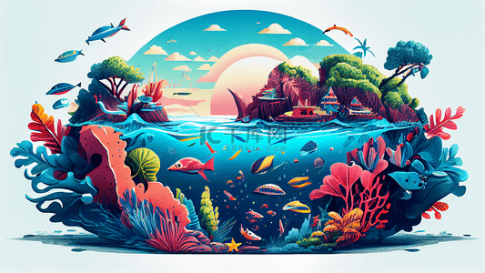 粉色底背景图片_海底生物卡通插画背景