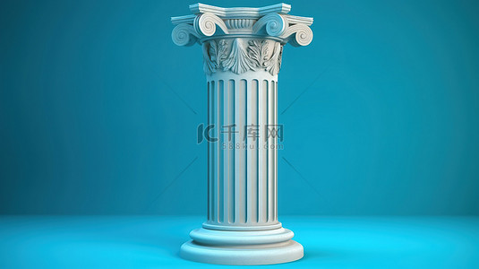 欧洲的。欧洲背景图片_蓝色背景上孤立的古希腊柱头的 3D 模型