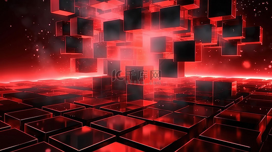 时尚海报背景图片_抽象霓虹红方块和烟雾的豪华 3D 插图非常适合俱乐部和企业模板