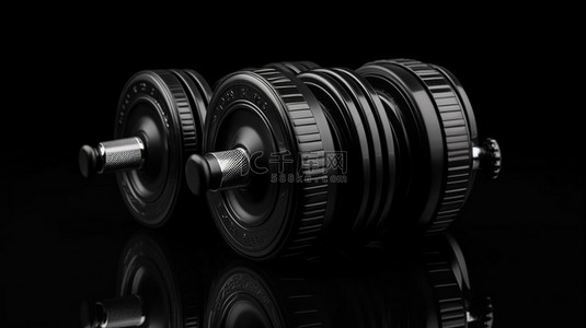 黑色力量背景图片_时尚而强大的 3D 渲染专业黑色哑铃，用于黑色健美和健身