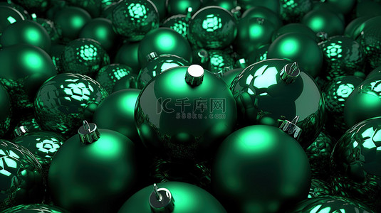 圣诞节日贺卡背景图片_节日贺卡与 3D 绿色圣诞球插图祝你圣诞快乐，新年快乐