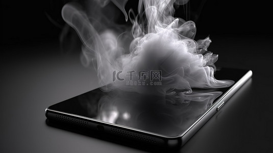 烟熏背景图片_动态 3D 视图中带有烟熏装饰的时尚智能手机