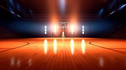 荒凉的篮球场，周围照明3D渲染