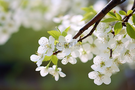 白色的花朵背景图片_树枝上开满了白色的花朵