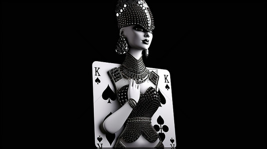 现代黑白钻石皇后扑克牌标准尺寸，适用于扑克和赌场，带 3D 插图