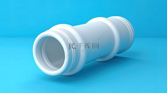 插座背景图片_带插座接头的 PVC 管件的 3D 插图，在蓝色背景上显示白色塑料下水道管