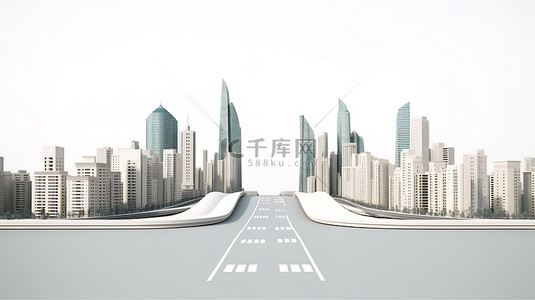 3D 插图中的城市道路广告概念