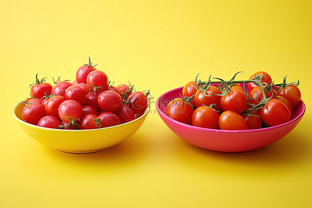 亮粉色背景中的一大碗西红柿