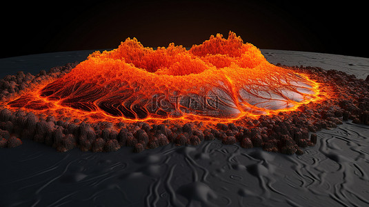 具有 3D 渲染火山岩浆设计的抽象讲台