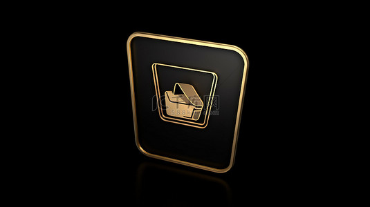 3d 渲染黑色方形钥匙按钮，带有平面轮廓金色垃圾桶图标 ui ux 元素