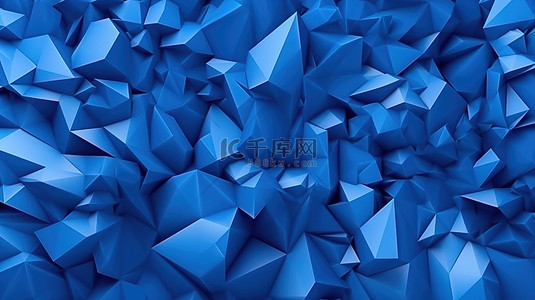 冷蓝色色调的低多边形三角形的 3D 渲染插图