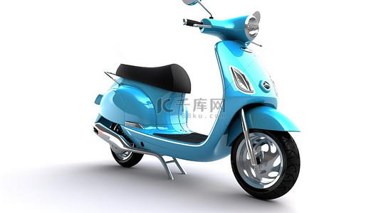 白色背景上时尚蓝色城市轻便摩托车的 3D 插图