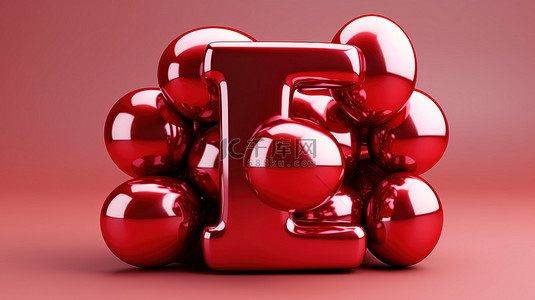 金属红色逼真的氦气球字体高级 3D 插图