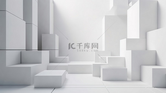 白色立方体背景图片_简约的白色立方体讲台 3D 渲染舞台用于产品模型