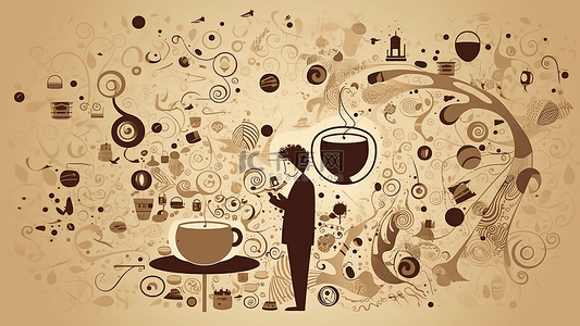 咖啡机背景图片_咖啡卡通插画背景